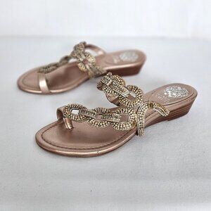 Vince Camuto Rhinestone Thong Sandals | Women’s 6M | Metallic Copper Beaded Flat